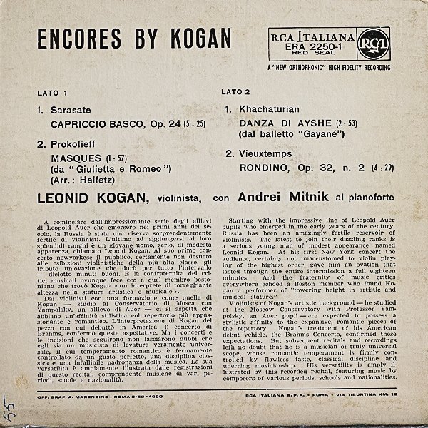 レオニード・コーガン（Vn）/ENCORES BY KOGAN｜🔴レコード/特選