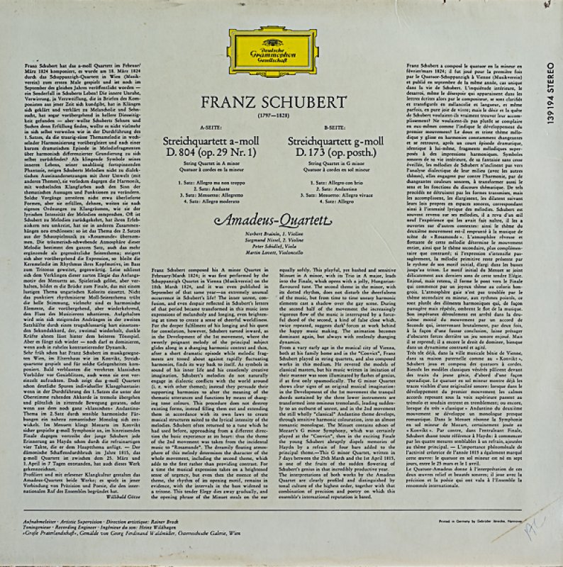 画像2: アマデウス弦楽四重奏団/シューベルト：弦楽四重奏曲第13番イ短調作品29 (2)