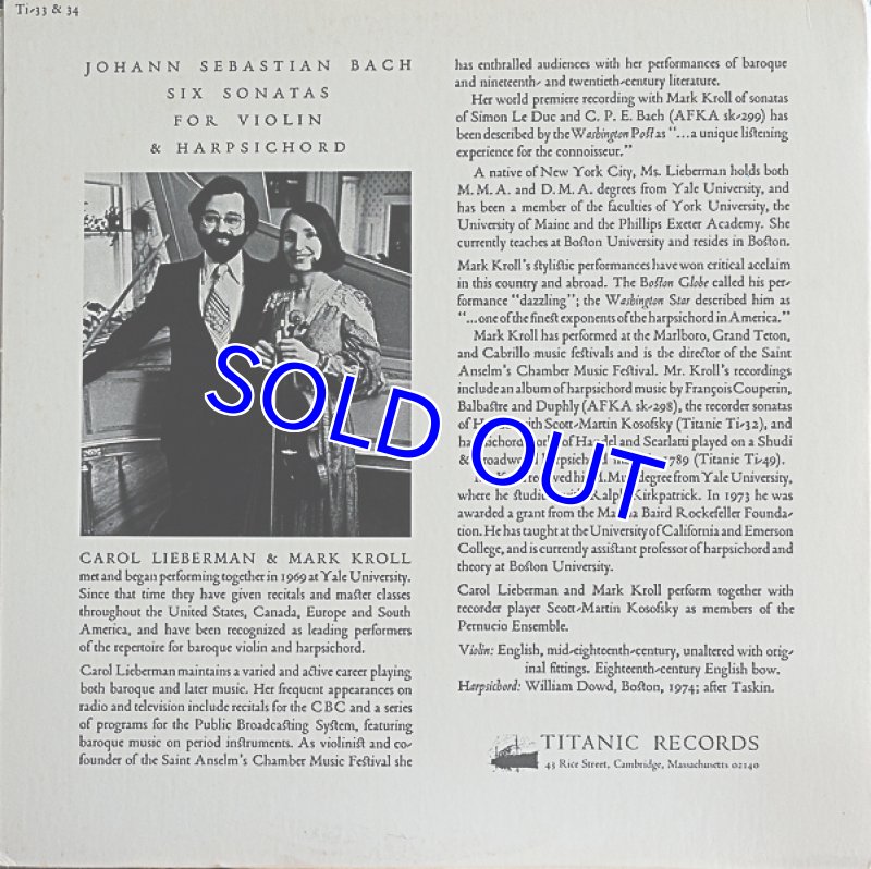 画像2: キャロル・リーバーマン（Vn）/バッハ：ヴァイオリンとチェンバロのためのソナタ全曲 (2)