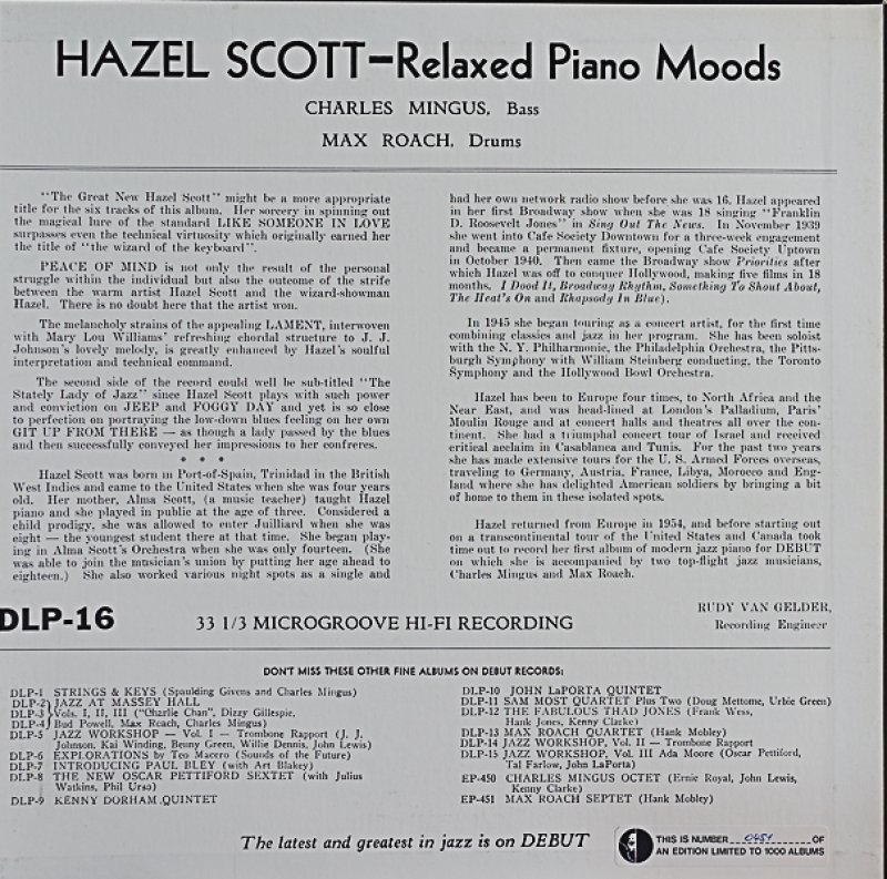 ヘイゼル・スコット（p）/RELAXED PIANO MOODS｜🔴レコード