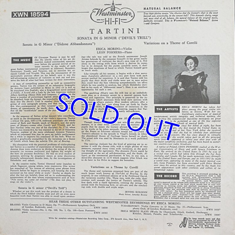 画像2: エリカ・モリーニ（Vn）/タルティーニ：ヴァイオリン・ソナタト短調「悪魔のトリル」 (2)