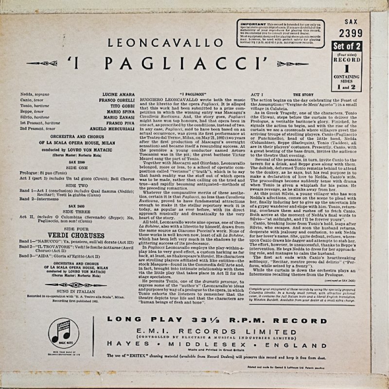 画像2: ロブロ・フォン・マタチッチ指揮/レオン・カヴァッロ：道化師 (2)