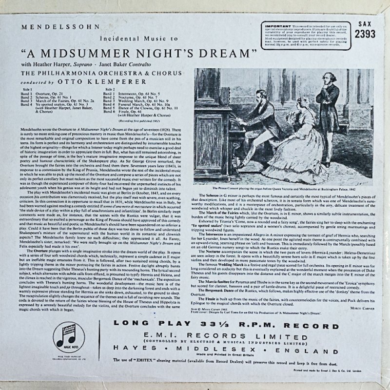 画像2: オットー・クレンペラー指揮/メンデルスゾーン:真夏の夜の夢 (2)
