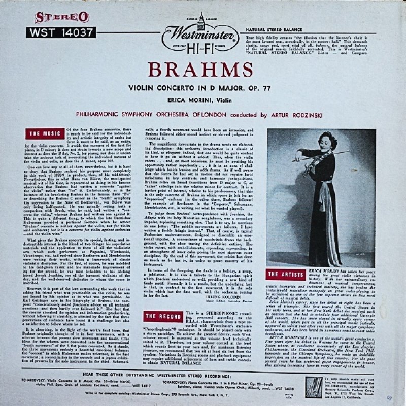 画像2: エリカ・モリーニ（Vn）/ブラームス：ヴァイオリン協奏曲ニ長調作品77 (2)