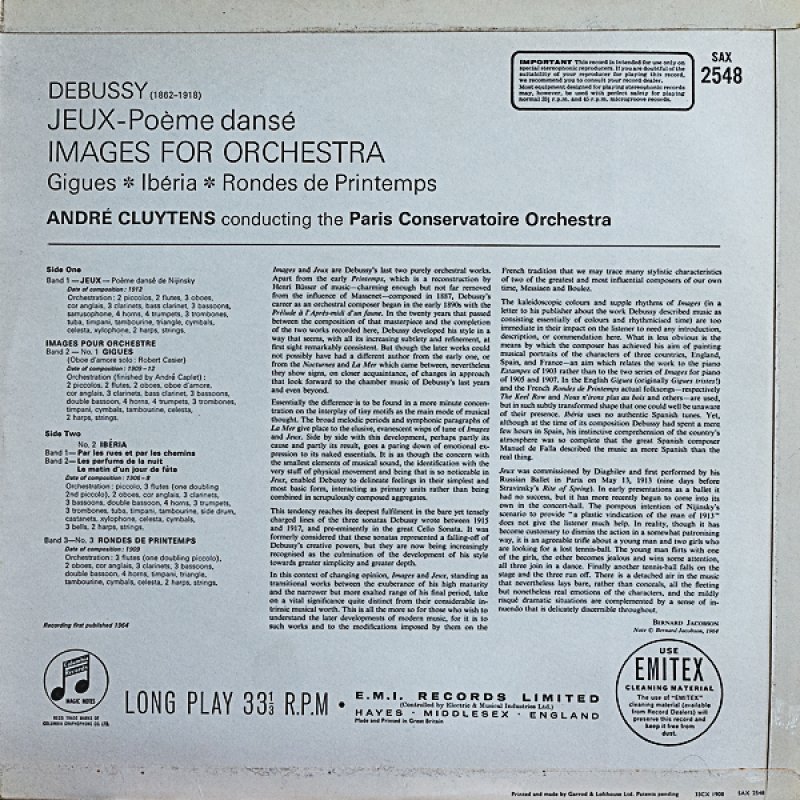 画像2: アンドレ・クリュイタンス指揮/ドビュッシー：舞踏詩「遊戯」 (2)