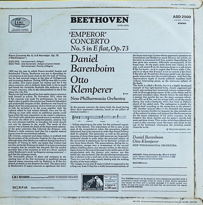 画像2: ダニエル・バレンボイム（pf）/ベートーヴェン：ピアノ協奏曲第5番「皇帝」変ホ長調作品73 (2)