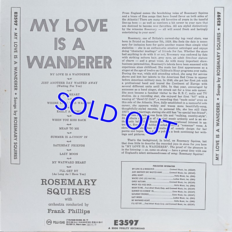 画像2: ローズマリー・スクァイア/マイ・ラヴ・イズ・ア・ワンダラー (2)