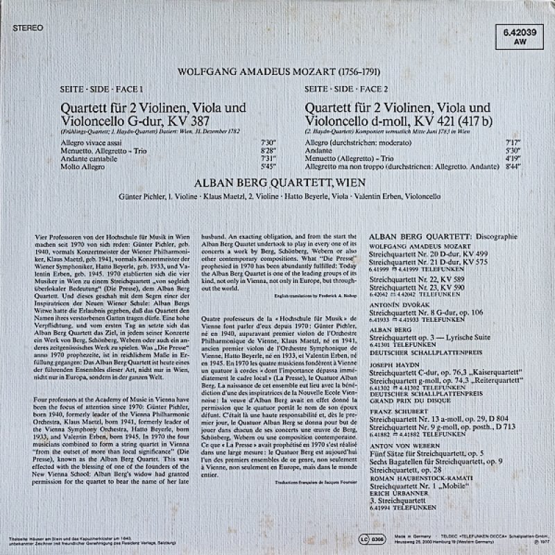 画像2: アルバンベルク弦楽四重奏団/モーツァルト:弦楽四重奏曲第14番KV387&第15番KV421 (2)