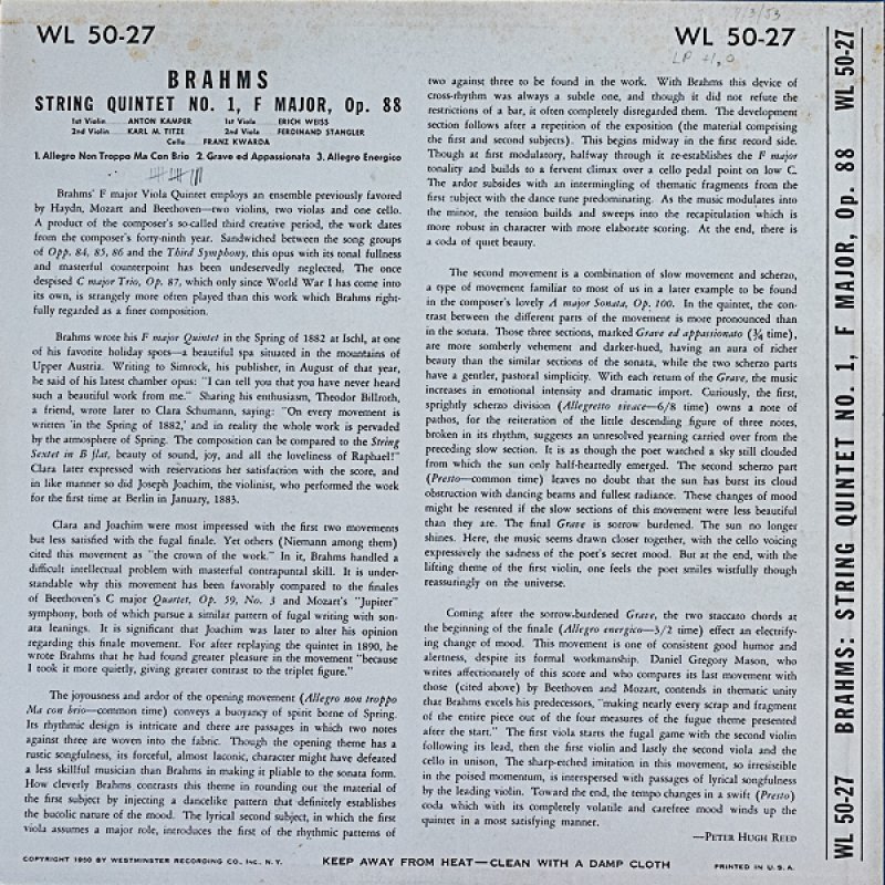 画像2: ウィーン・コンツェルトハウス弦楽四重奏団/ブラームス:弦楽四重奏曲第1番作品88 (2)