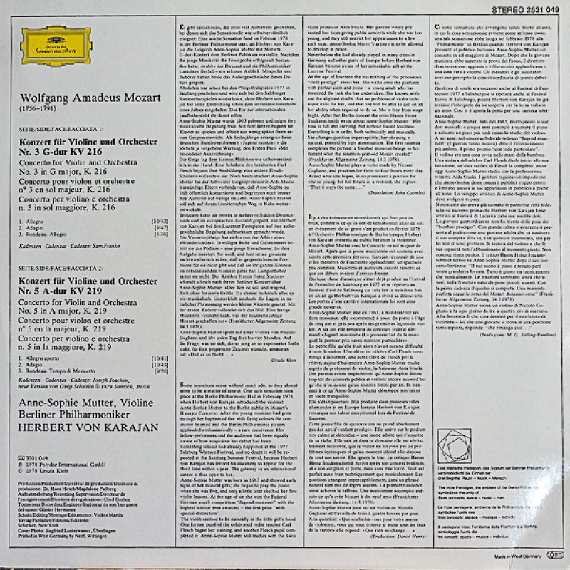 画像2: アンネ・ソフィー・ムター(Vn）/モーツァルト：ヴァイオリン協奏曲第3番ト長調KV216 (2)