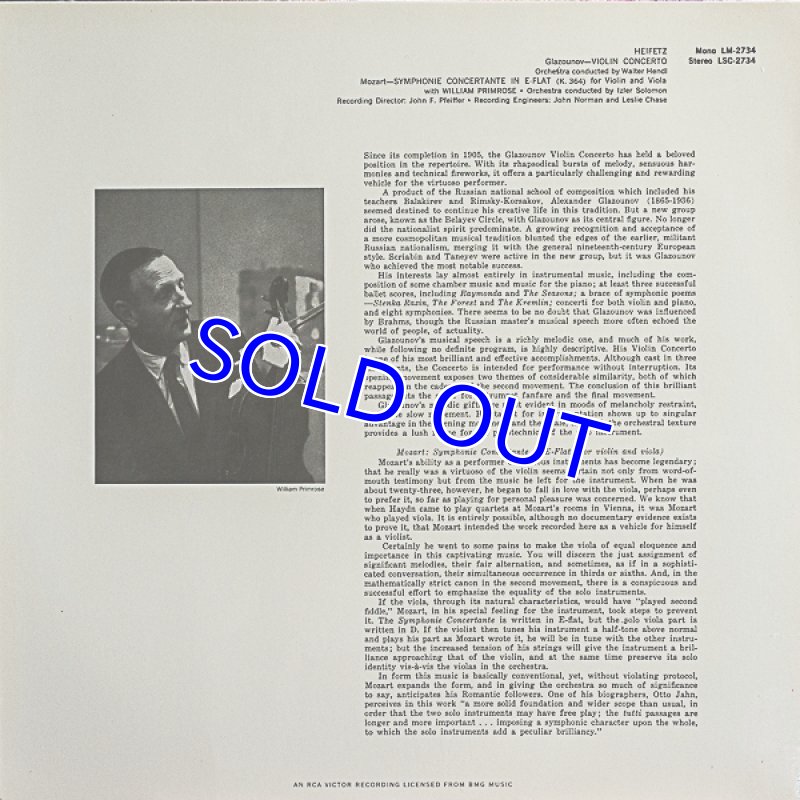 画像2: ヤッシャ・ハイフェッツ(Vn）/グラズノフ：ヴァイオリン協奏曲イ短調 (2)