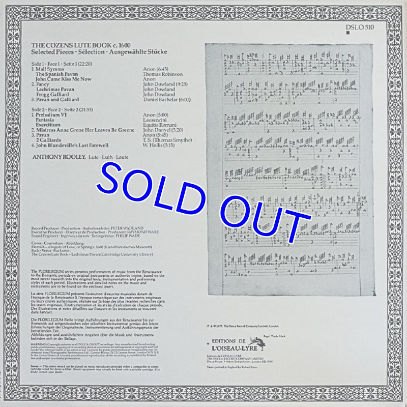 画像2: アンソニー・ローリー（Lute）/THE COZENS LUTE BOOK（英盤） (2)
