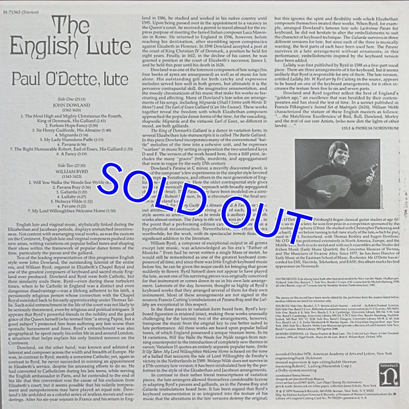 画像2: ポール・オデット（Lute）/THE ENGLISH LUTE（米盤） (2)
