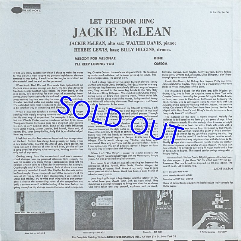 画像2: ジャッキー・マクリーン（as）/LET FREEDOM RING（RVG） (2)