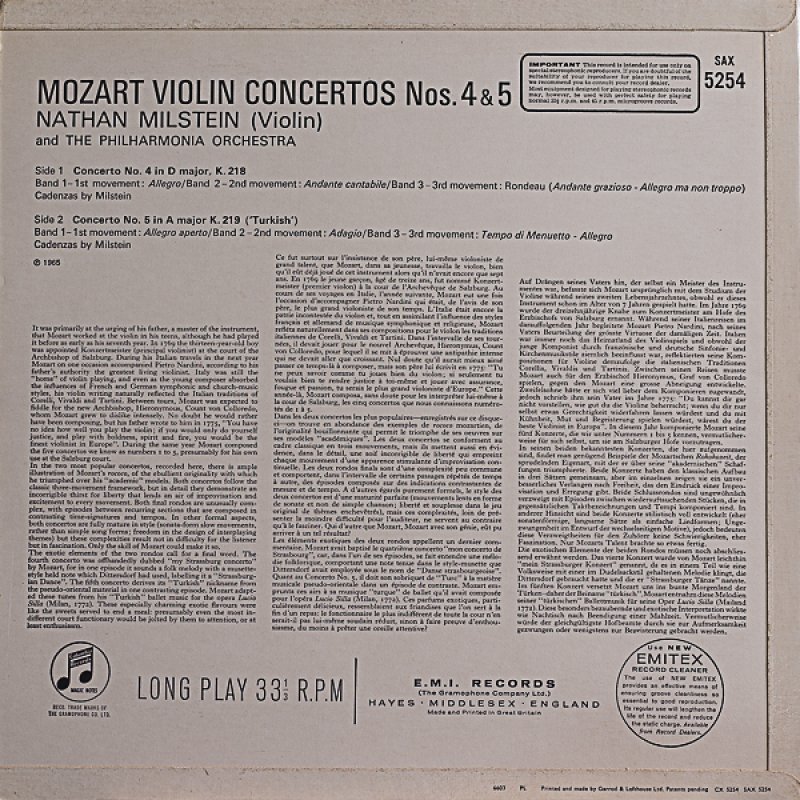画像2: ナタン・ミルシテイン(Vn）/モーツァルト：ヴァイオリン協奏曲第4番、第5番 (2)