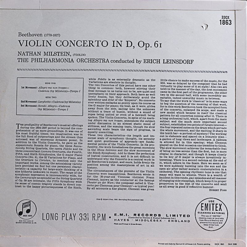画像2: ナタン・ミルシテイン(Vn）/ベートーヴェン：ヴァイオリン協奏曲ニ長調作品61 (2)