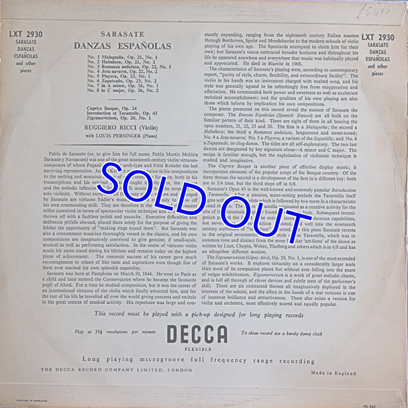 画像2: ルッジェーロ・リッチ（Vn）/サラサーテ：スペイン舞曲集 (2)