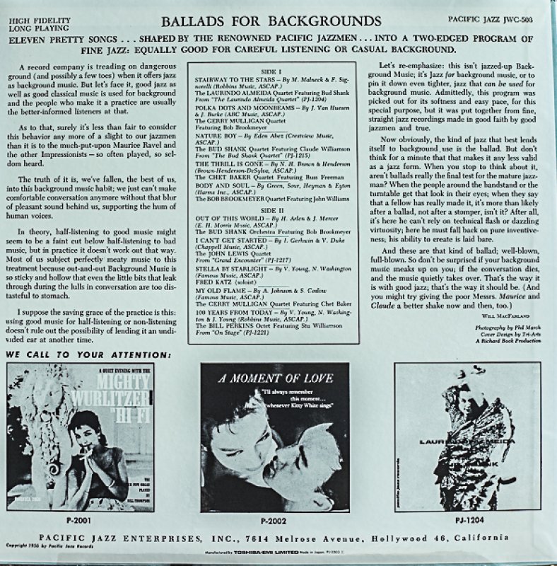 画像2: バド・シャンク他/バラッズ・フォー・バックグラウンド (2)