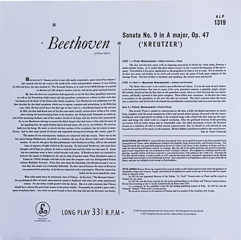 画像2: ジョコンダ・デ・ビート（Vn）/ベートーヴェン：ヴァイオリン・ソナタ 第9番イ長調作品47 (2)