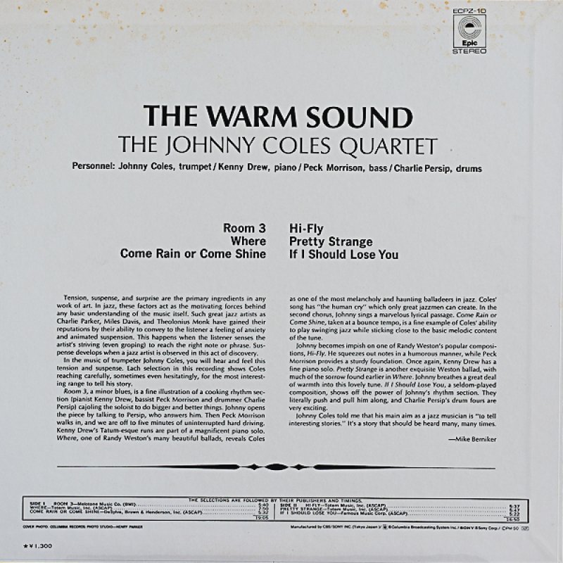 画像2: ジョニー・コールズ・カルテット/ザ・ウォーム・サウンド (2)