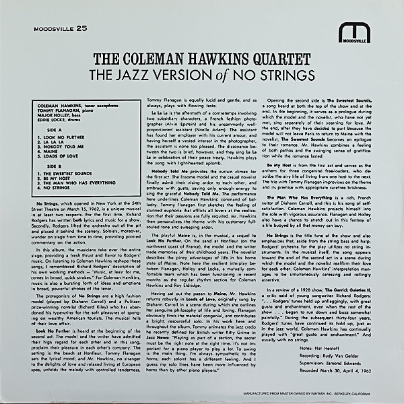 画像2: コールマン・ホーキンス（ts）/THE JAZZ VERSIONOFNOSTRINGS (2)