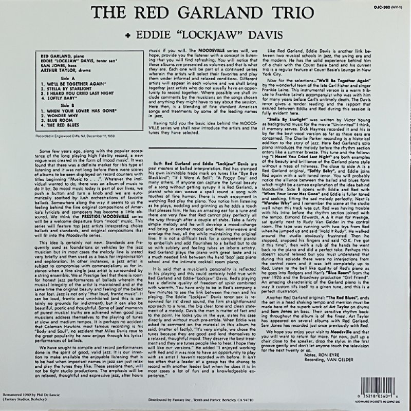 画像2: レッド・ガーランド・トリオ/WITH EDDE"LOCKJAW"DAVIS-VOL.1 (2)