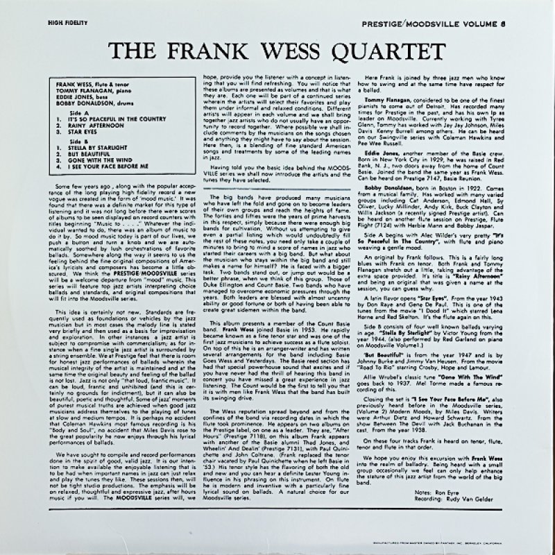 画像2: フランク・ウェス（ts,fl）/THE FRAANK WESS QUARTET (2)