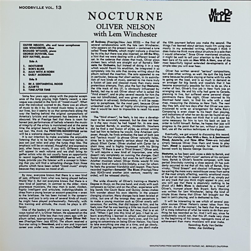 画像2: オリヴァー・ネルソン（as）/NOCTURNE (2)