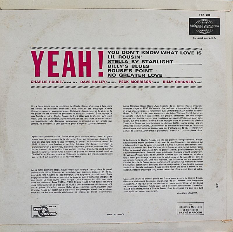 画像2: チャーリー・ラウズ（ts）/YEAH！（仏盤） (2)