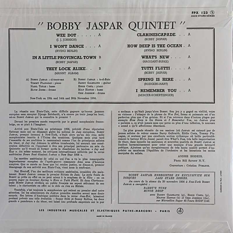 画像2: ボビー・ジャズパー（ts）/BOBBY JASPAR QUINTET (2)