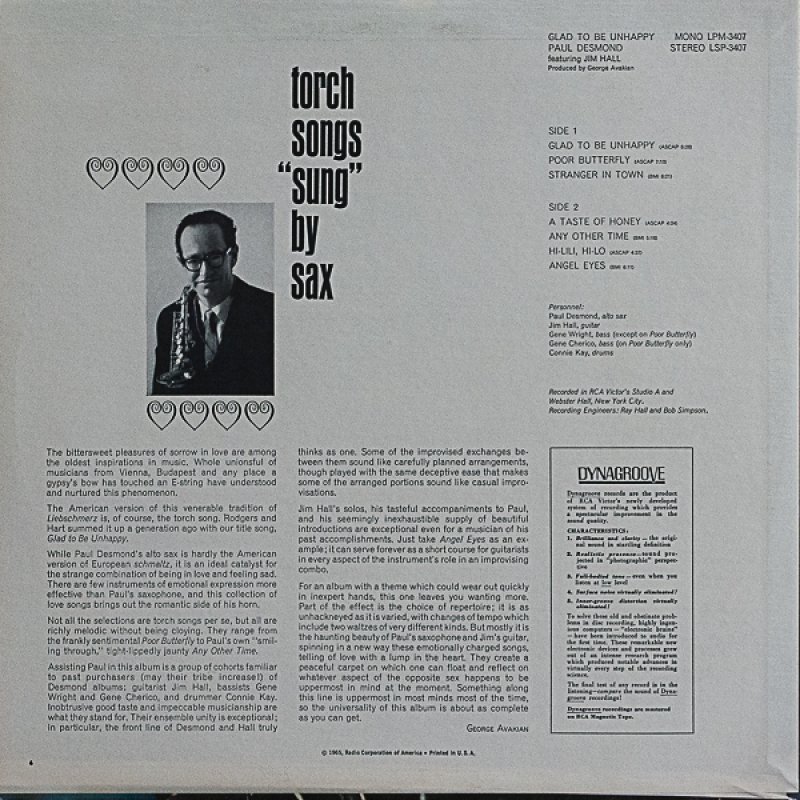 画像2: ポール・デスモンド（as）/GLAD　TO BE UNHAPPY （MONO) (2)
