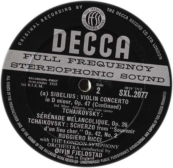 ルッジェーロ・リッチ/シベリウス：ヴァイオリン協奏曲｜🔴レコード/特選Classic-Select 初版盤｜Cricket Record