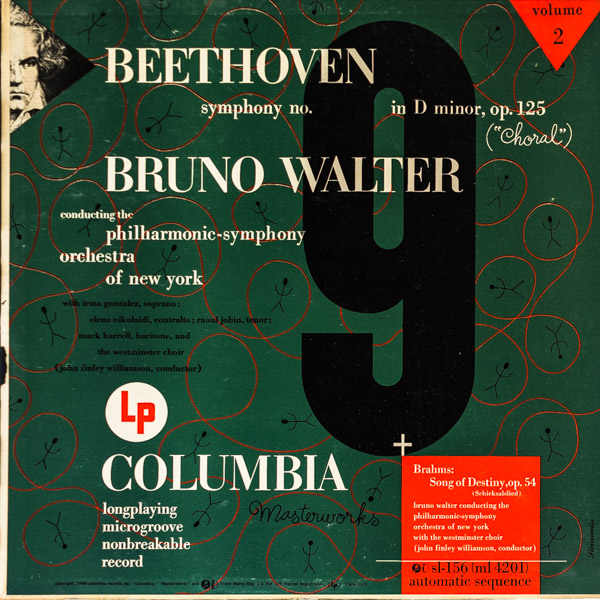 ブルーノ ワルター指揮 ベートーヴェン 交響曲第9番ニ短調作品125 合唱付き 2lp レコード クラシック ブルーノ ワルター Cricket Record